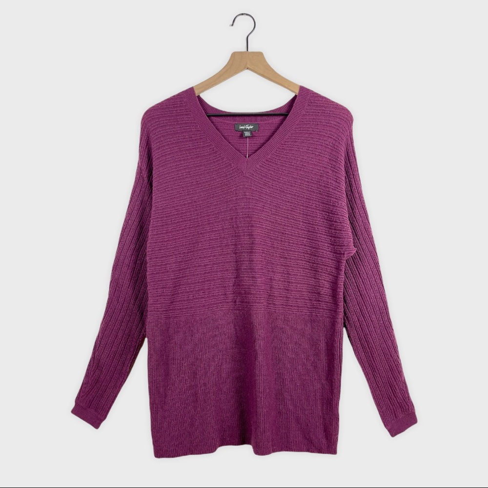 Lord & Taylor Burgundy V-Neck Sweater